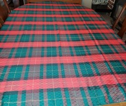 Christmas Tablecloth Red Green Plaid Gold Thread 68&quot; x 53&quot; Rectangle Holiday - £21.72 GBP