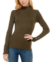 MSRP $39 Crave Fame Juniors&#39; Button-Cuff Mock Neck Sweater Green Size Small - £10.22 GBP