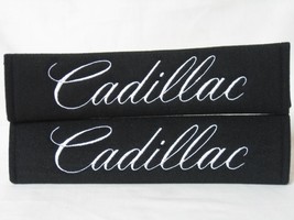 2 pieces (1 PAIR) Cadillac Embroidery Seat Belt Cover Pads (White on Black) - $16.99