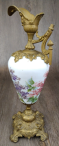 Antique Urn Ewer Milk Glass As Is Hand Painted Forget-Me-Nots Project/Parts - $49.49