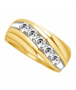 Mens Wedding Band Round Created Diamond 14k Yellow Gold Over 925 Sterlin... - £147.08 GBP