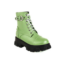 Pink Green Punk Buckle Strap Lace-up Womens Martin Ankle Boots Plus Size 44 45 4 - £78.63 GBP