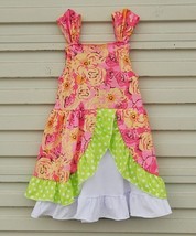 NEW Boutique Floral Coral Pink Sleeveless Girls Ruffle Dress - £10.35 GBP