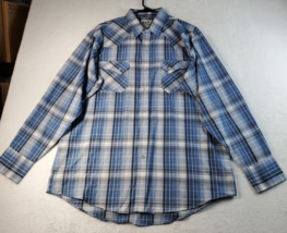 ELY Cattleman Button Up Shirt Womens Large Blue White Plaid Flannel Long Sleeve - £12.23 GBP
