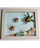 Turtle Hatchling art, resin coastal decor, beach, sea glass, shells star... - £31.85 GBP