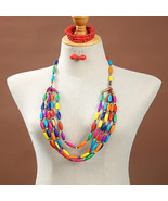 Wooden Women&#39;s Boho Chic Necklace Earring &amp; Bracelet Beaded Set Multicol... - $35.71 CAD