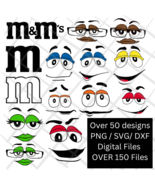 M and M&#39;s M&amp;M with Color Faces SVG and JPG Cutting Files for the Cricut - $2.50