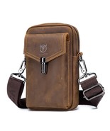 BULLCAPTAIN Crazy Horse Leather Men Waist Bag Phone Bag Messenger Bag - $39.87