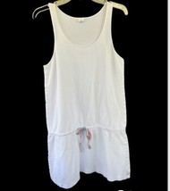 Vtg 90s Calvin Klein Swim Cover Up Dress White Sz L Tie Waist Sleeveless Cotton - £11.82 GBP