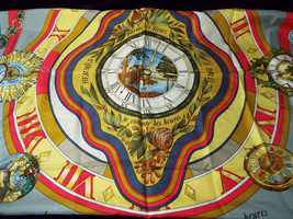 Vintage Hermes La Ronde Des Heures 100% Silk Scarf 35 Inches Square Roll... - £432.08 GBP