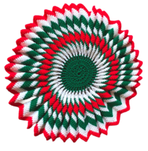 Vintage Crochet Christmas Tablecloth 25 Inch Across Handmade Chevron Str... - $24.97