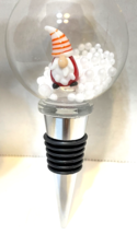 Christmas Holiday Wine Bottle Stopper Santa Claus Elf Snow Globe 4.5 inches - £8.30 GBP