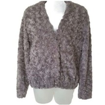 TROUVE Sweater Jacket Teddy Gray Silver Faux Fur Shiny Winter Layer Soft Size S - £29.57 GBP