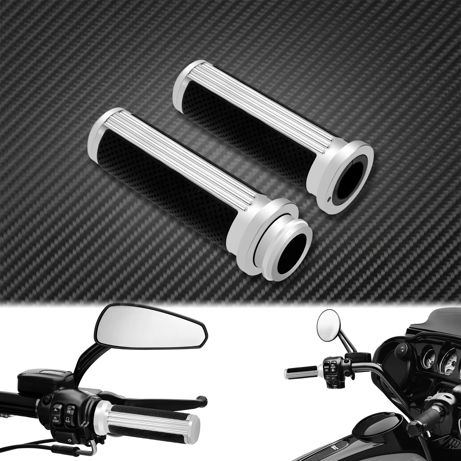 Motorcycle 1&#39;&#39; 25mm Electronic Throttle Handle Bar Hand Grips Handle Grip CNC  H - £161.26 GBP