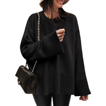 Women&#39;S 2023 Fall Winter Oversized Sweater Long Sleeve Crew Neck Wool Kn... - £65.36 GBP