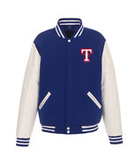 MLB Texas Rangers Reversible Fleece Jacket PVC Sleeves 2 Front Patch Logos - £95.08 GBP
