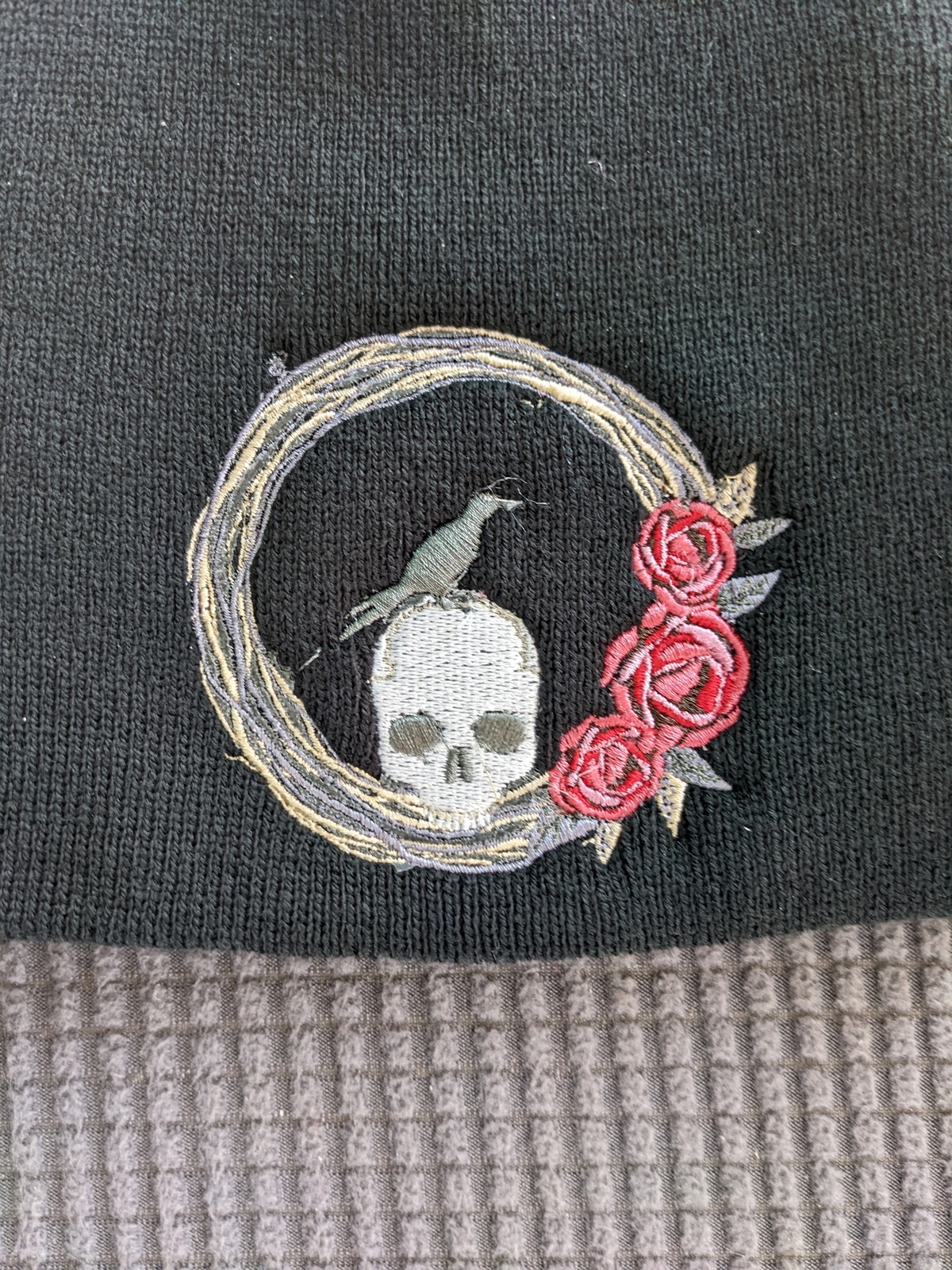 Primary image for Embroidered skull beanie. goth beanie, bird beanie, skull hat, goth hat,skeleton