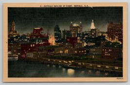 Buffalo Skyline at Night New York Postcard E24 - £7.84 GBP