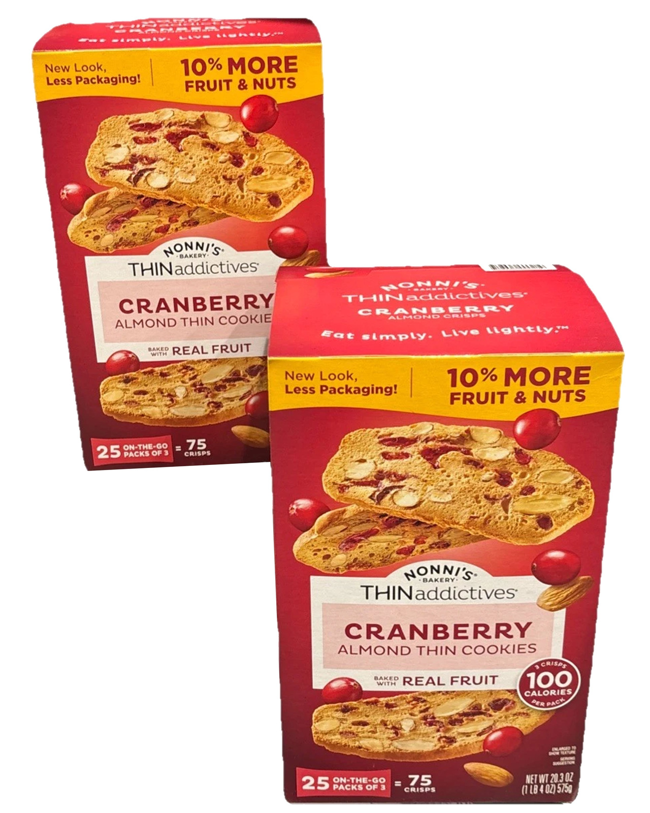 2 Packs Nonnis Thin Additives Cranberry Almond Crisps 25 Packs  20.3 Oz - $42.90