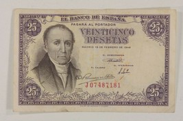 1946 Spain 25 Pesetas Note Very Fine+ (VF Pick#130a.1 - $49.50
