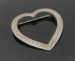 925 Sterling Silver - Vintage Swirl Vine Open Love Heart Brooch Pin - BP7207 - £28.19 GBP