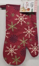Fabric Printed Kitchen Oven Mitt (12&quot;) Christmas, Snowflakes On Burgundy, Hs - £5.69 GBP