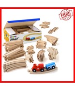 52-Piece Wooden Train Track Set with 2 Bonus Trains - Compatible with Th... - $69.41 CAD