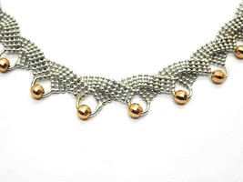 Italian Two-Tone Open Mesh Globe Dangle Collar Necklace 14k Rose &amp; White Gold - £879.12 GBP
