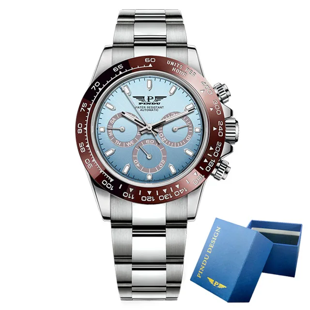 PINDU Automatic Mechanical Watch for Men Stainless Steel Waterproof Multifunctio - £130.23 GBP