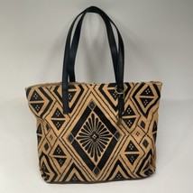 Lucky Brand Boho Tote Shoulder Bag Jute w/ Charm, Black Geometric Embroi... - $35.99