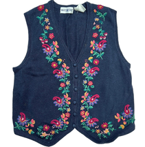 Vintage White Stag Sweater Vest Womens Floral Embroidered Size 16W Navy Blue  - £23.70 GBP