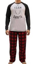 Mens Pajamas Christmas EAM SANTA Gray Red Plaid 2 pc Top Pants Famjams-sz XL - £22.15 GBP