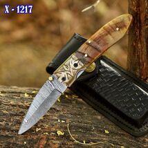 Damascus Folding Dagger Blade Pocket Knife InnerLock Tactical With Sheath - $31.67