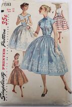VTG 1956 Sewing Pattern Simplicity #1583 Size 14 Bust 32 Full Skirt &amp; 2 ... - $20.74