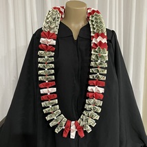 Graduation Money Lei 35 Crisp New Bills Folded Red &amp; White  W/red &amp; White Beads - £79.93 GBP