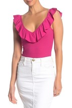 Socialite Pink Bodysuit Rib Ruffle Sleeveless V Neck Bodysuit SZ M New - £18.84 GBP