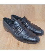 MAYER Hong Kong Men&#39;s Loafers Sz 9.5 M Crocodile Shoes Black Genuine Hor... - £105.44 GBP