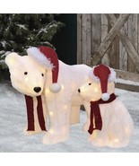 NORTH POLE MOTHER &amp; CHILD POLAR BEARS WEARING SANTA HAT &amp; SCARVES TINSEL... - $336.51 CAD