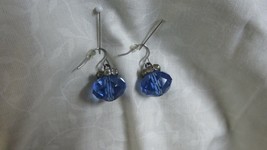 &quot;&quot;BLUE FACETED CRYSTALS WITH RHINESTONE RING ON TOP&quot;&quot; - EARRINGS - £7.00 GBP