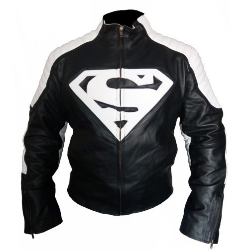 Customized Men's Handmade Black SUPERMAN Style Biker Leather Jacket New Fashion