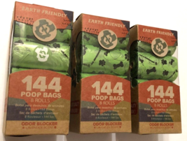 Lot of 3 PAW &amp; SNORE Dog 144 Poop Green Waste Bags 8 Rolls Earth Friendl... - $14.12