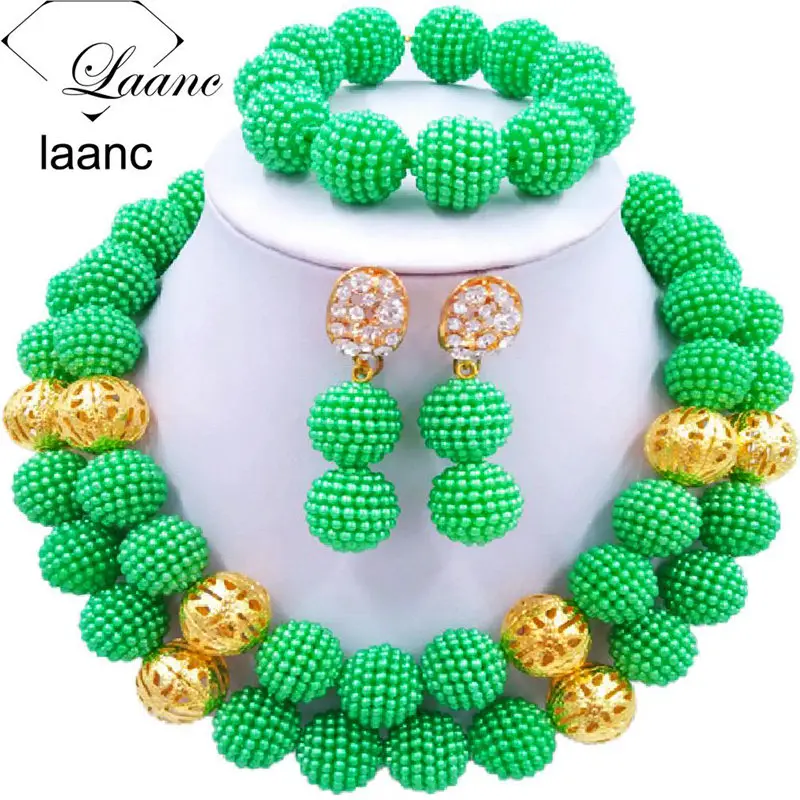 Laanc Nigerian Wedding African Beads Royal Blue Jewelry Set For Women SP2R002 - £40.34 GBP