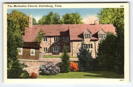 Methodist Church Building Gatlinburg Tennessee Postcard Linen Unposted Vintage - £7.98 GBP