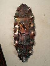 Unusual Mid Century Wall Plaque, Pottery,Copper Glaze and Dragon Fly Motiff - $20.30