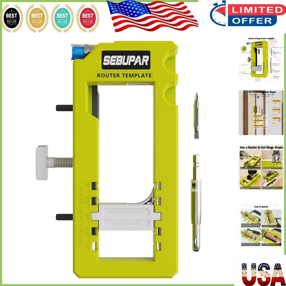 Adjustable Door Hinge Installation Jig with Built-in Depth Gauge &amp; Route... - $42.56