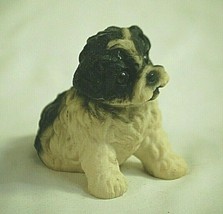 Mixed Breed Black &amp; White Puppy Dog Resin Figurine Shadow Box Shelf Decor - $12.86