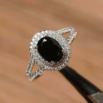 2.50Ct Simulated Black Diamond Halo Engagement Ring 14K White Gold Plated Silver - £94.95 GBP