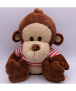 Six Flags Monkey Game Prize Plush Stuffed Animal Brown Tan 18&quot; red shirt - $36.08 CAD