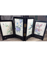 7" Table Top Hand Painted Black Lacquer Oriental Room Divider Folding Screen - $727.72 MXN