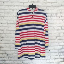 Jazz Sport Shirt Womens Large Multi Striped Long Sleeve Hoodie Vintage 90&#39;s - £21.96 GBP